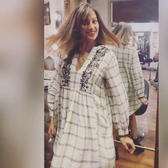 NWT Zara Off White Check Plaid Embroidered Dress Long Sleeve High Neck Pockets M - Picture 16 of 16